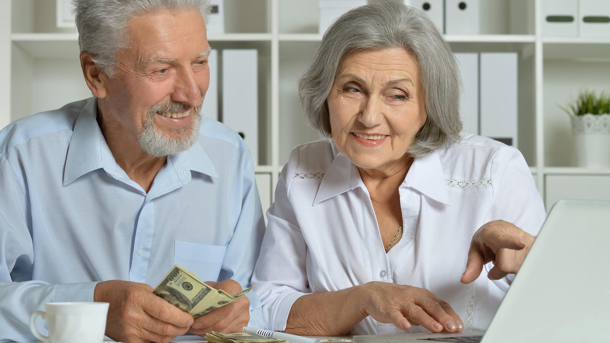 Portrait of an elderly couple with a laptop Portrait of an elderly couple with a laptop