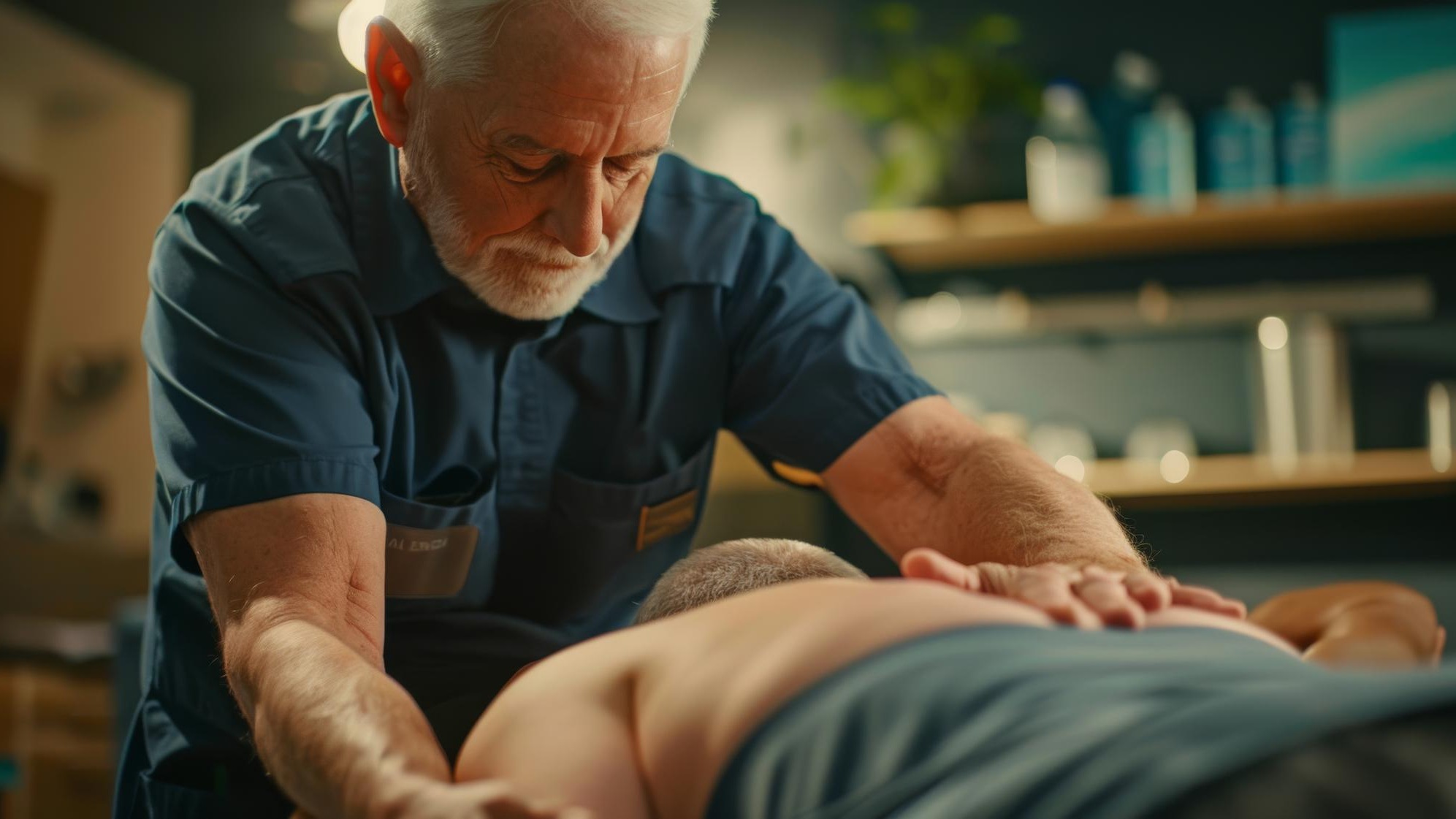 Senior Therapist Giving Back Massage Senior Therapist Giving Back Massage