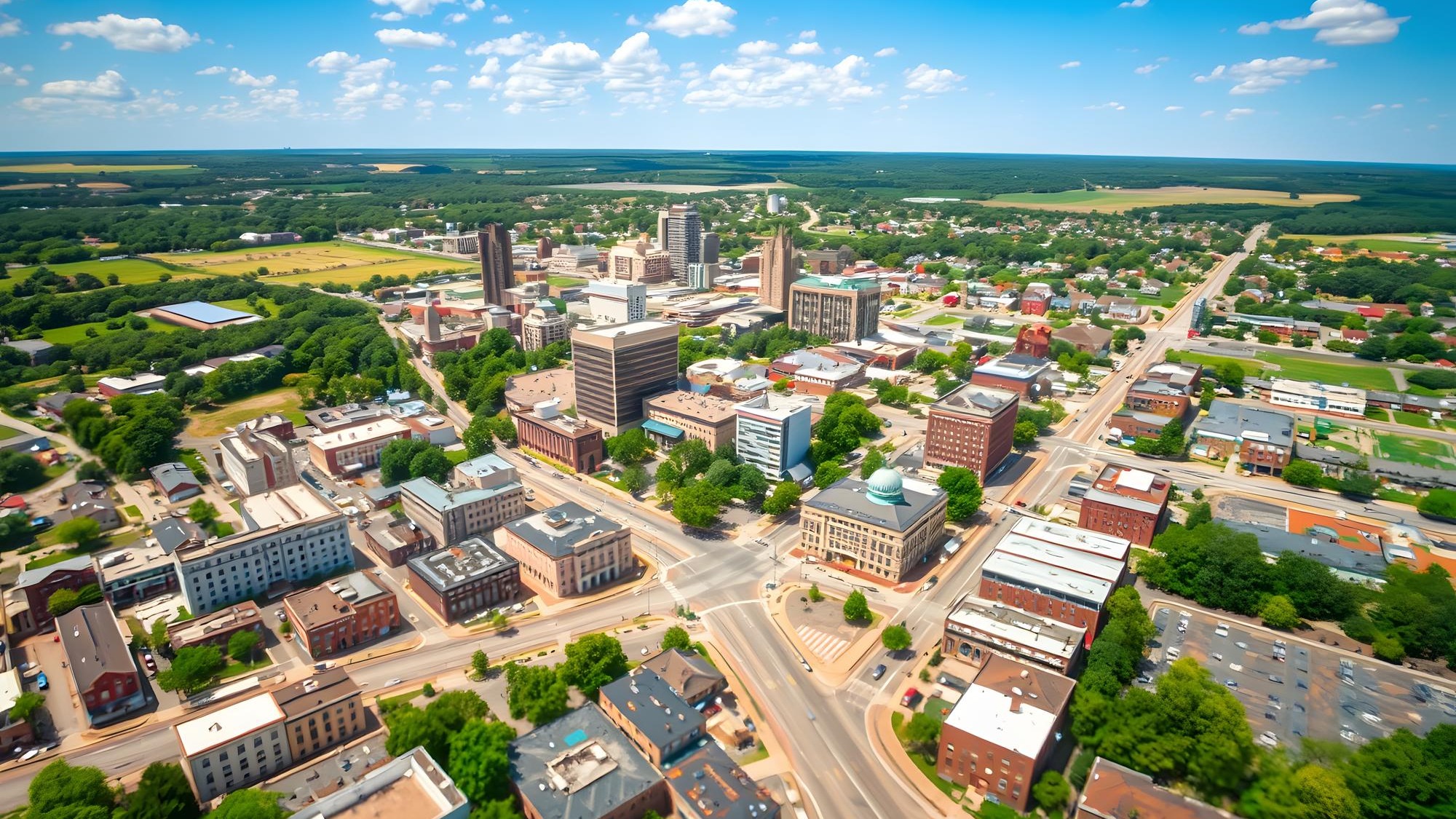 Dubuque Iowa Aerial Town View isolated with white highlights