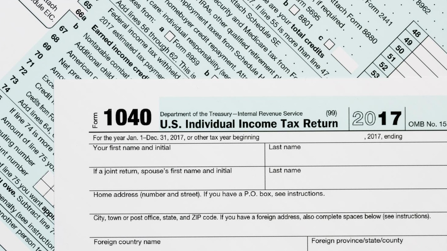 Macro close up of 2017 IRS form 1040 Macro close up of 2017 IRS form 1040